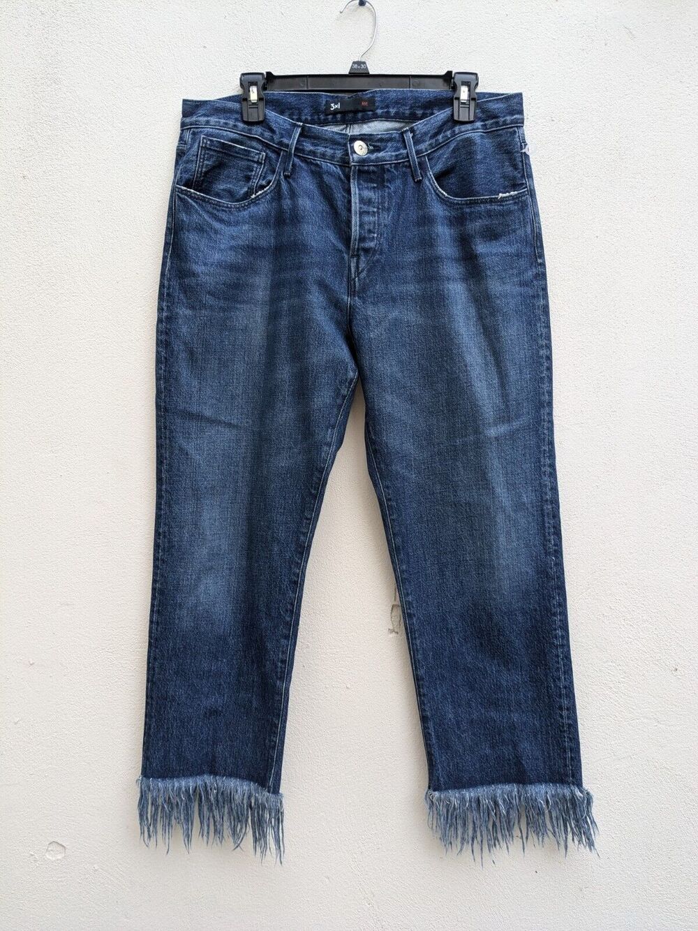 3x1 NYC Revolve Jeans Straight Fringe Frayed Hem Button Fly High Rise Denim S 31